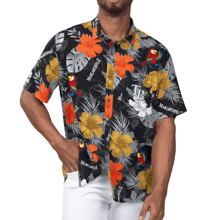 Rays Men's Margaritaville Black Floral Parrot TB Hawaiian Shirt - The Bay Republic | Team Store of the Tampa Bay Rays & Rowdies