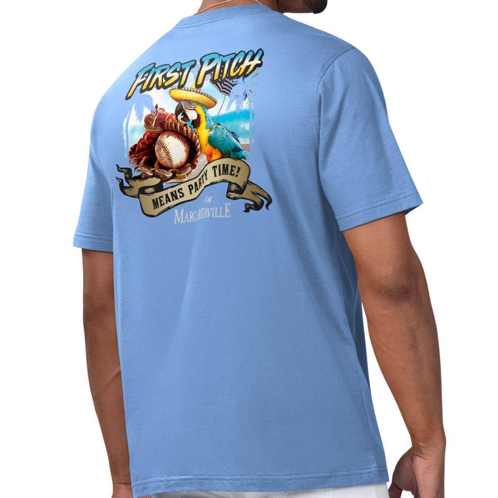 Rays Men's Margaritaville Blue First Pitch Means Party Time T-Shirt - The Bay Republic | Team Store of the Tampa Bay Rays & Rowdies