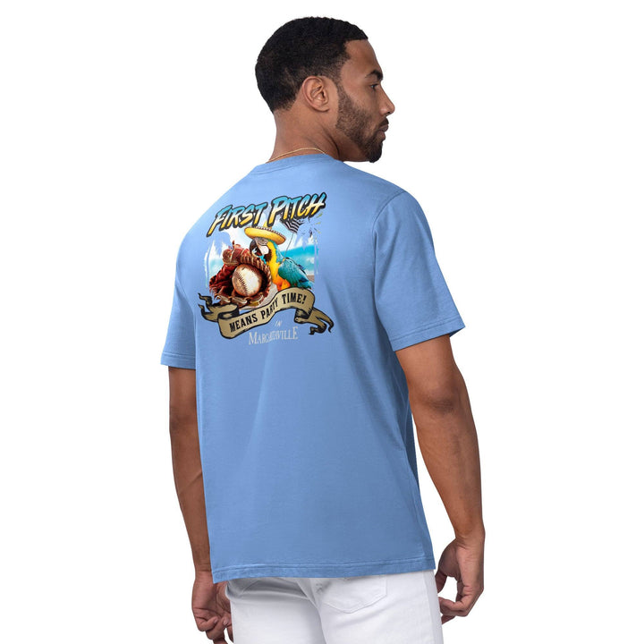 Rays Men's Margaritaville Blue First Pitch Means Party Time T-Shirt - The Bay Republic | Team Store of the Tampa Bay Rays & Rowdies