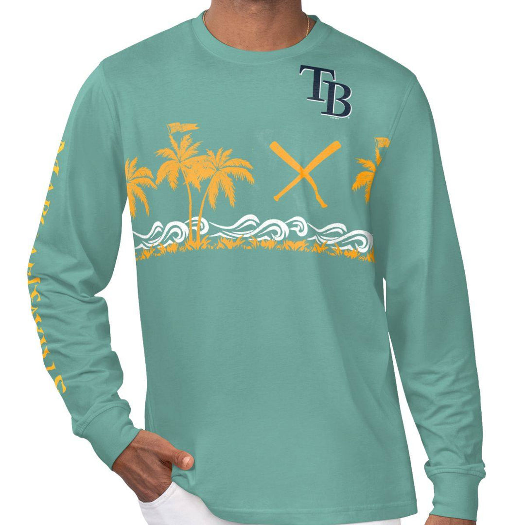 Rays Men's Margaritaville Seafoam Green Palm Trees Long Sleeve T-Shirt - The Bay Republic | Team Store of the Tampa Bay Rays & Rowdies