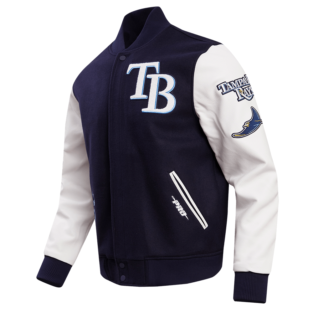 RAYS MEN'S NAVY RFC PROMAX WOOL VARSITY LETTERMAN JACKET - The Bay Republic | Team Store of the Tampa Bay Rays & Rowdies