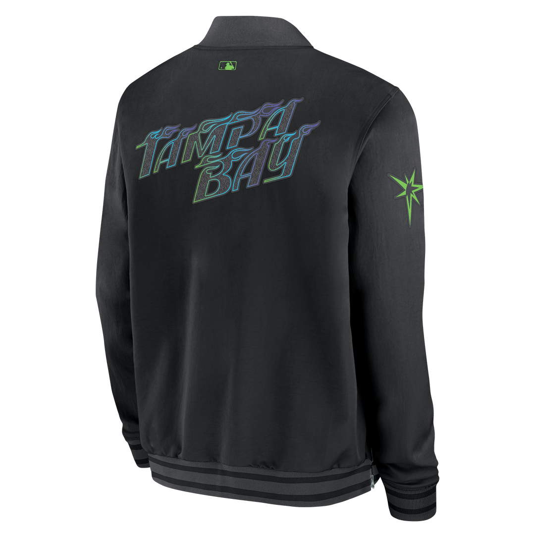 Rays Men's Nike Black City Connect Pelican Bomber Jacket - The Bay Republic | Team Store of the Tampa Bay Rays & Rowdies