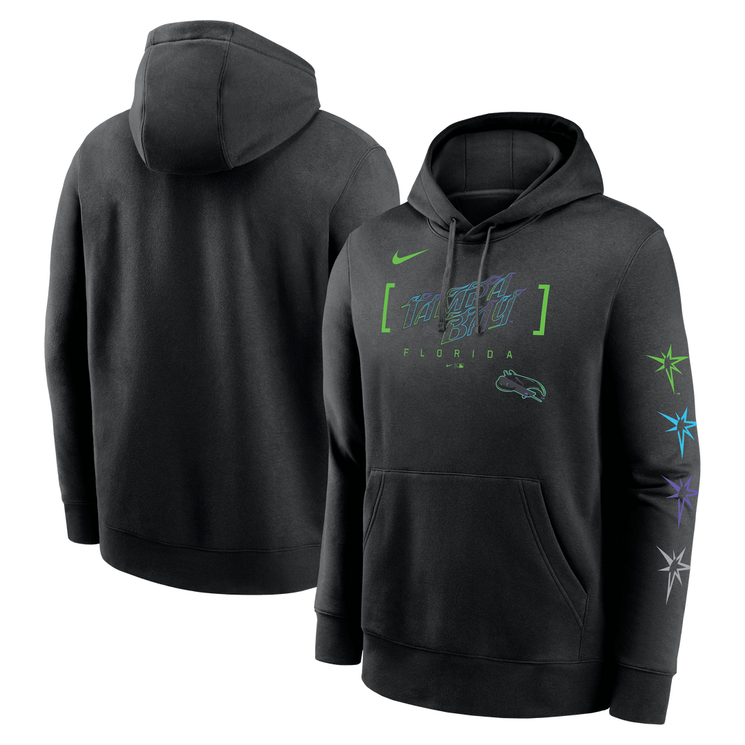 Rays Men's Nike Black City Connect Tampa Bay Florida Burst Sleeve Fleece Hoodie - The Bay Republic | Team Store of the Tampa Bay Rays & Rowdies