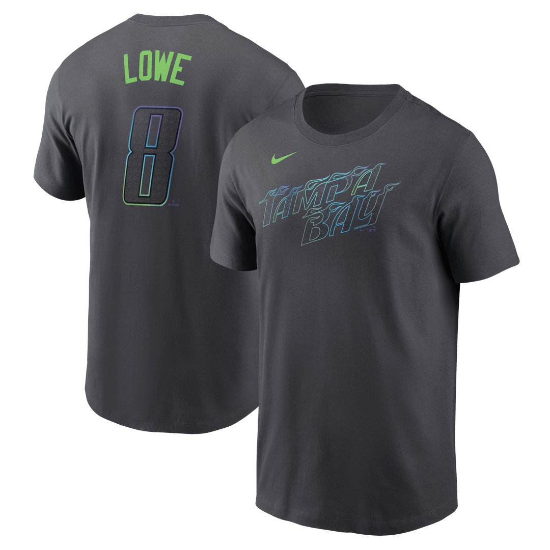 Rays Men's Nike Charcoal Grey City Connect Brandon Lowe Player T-Shirt - The Bay Republic | Team Store of the Tampa Bay Rays & Rowdies