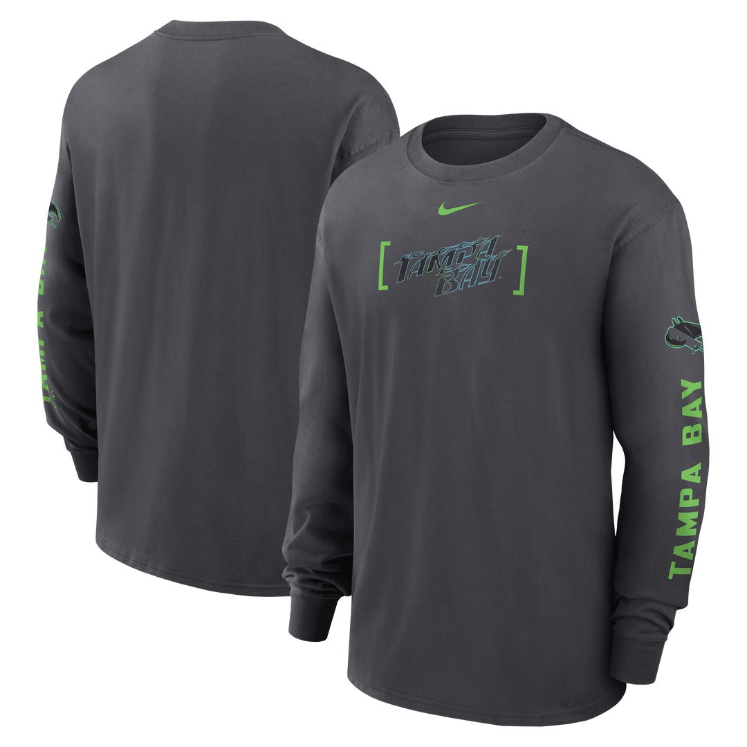 Rays Men's Nike Grey City Connect Tampa Bay Flames Long Sleeve T-Shirt - The Bay Republic | Team Store of the Tampa Bay Rays & Rowdies