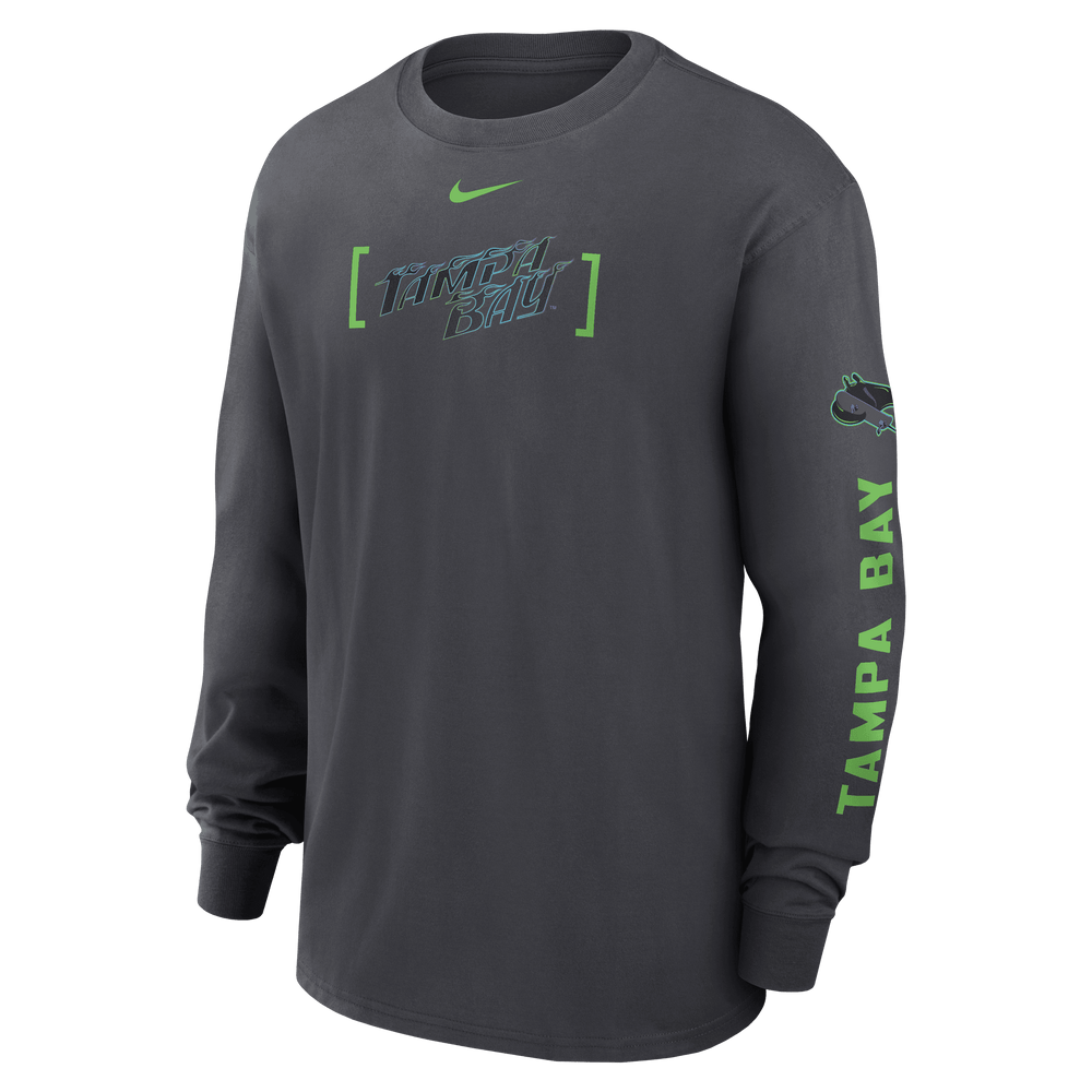 Rays Men's Nike Grey City Connect Tampa Bay Flames Long Sleeve T-Shirt - The Bay Republic | Team Store of the Tampa Bay Rays & Rowdies