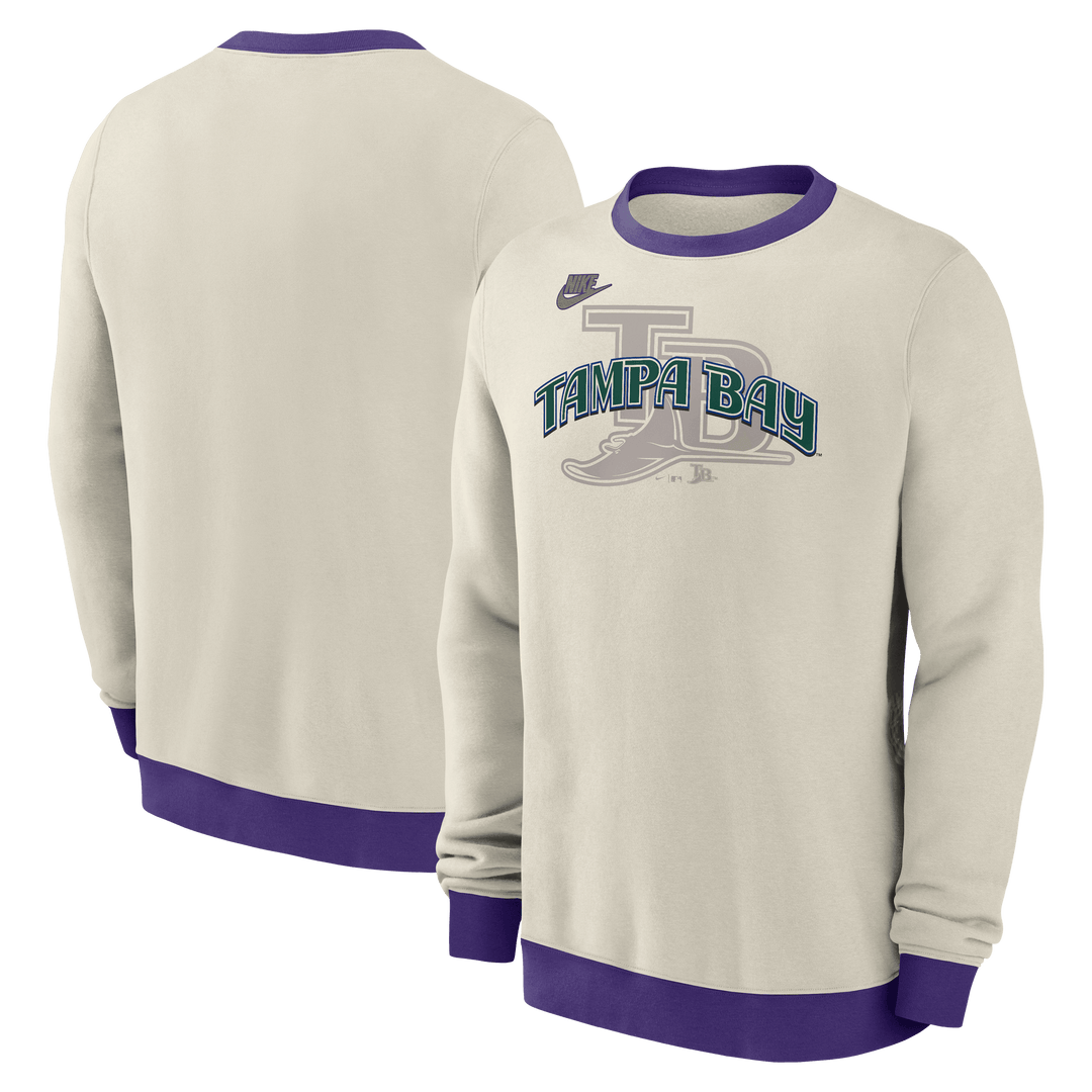 Rays Men's Nike Tan Purple Devil Rays Coop Crewneck Sweatshirt - The Bay Republic | Team Store of the Tampa Bay Rays & Rowdies