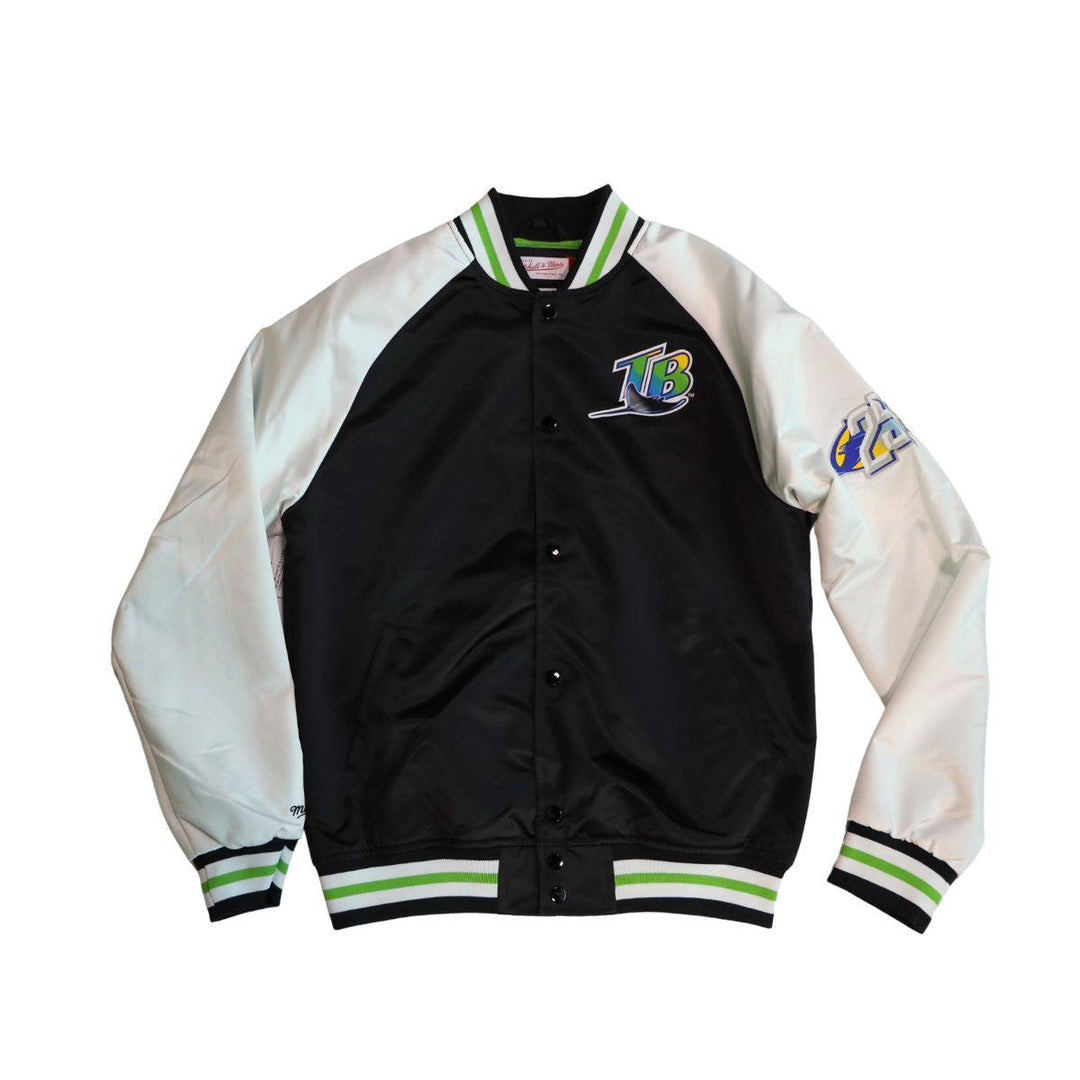 RAYS MEN'S WHITE MLB PRIMETIME LIGHTWEIGHT MITCHELL & NESS BOMBER JACKET - The Bay Republic | Team Store of the Tampa Bay Rays & Rowdies
