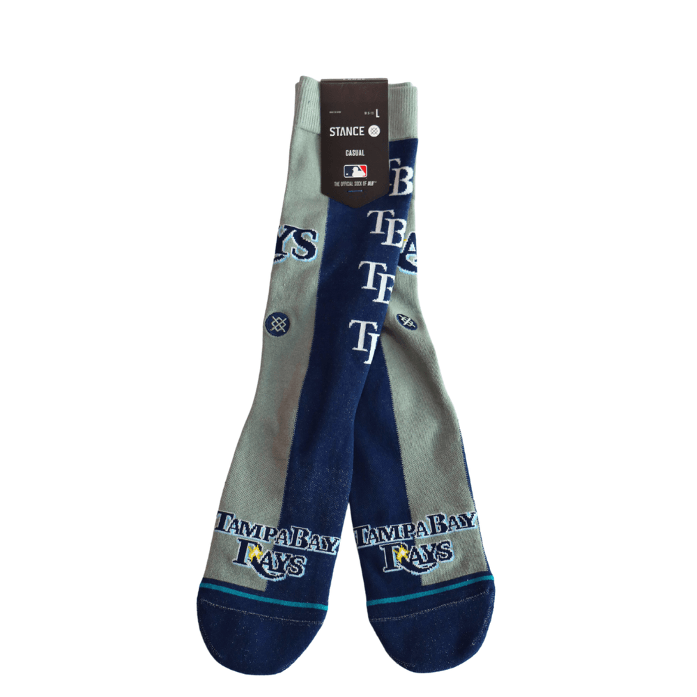 RAYS NAVY AND GREY SPLIT CREW STANCE CASUAL SOCKS - The Bay Republic | Team Store of the Tampa Bay Rays & Rowdies