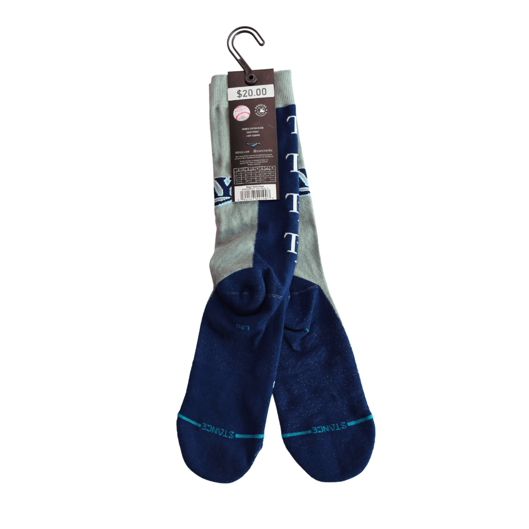 RAYS NAVY AND GREY SPLIT CREW STANCE CASUAL SOCKS - The Bay Republic | Team Store of the Tampa Bay Rays & Rowdies