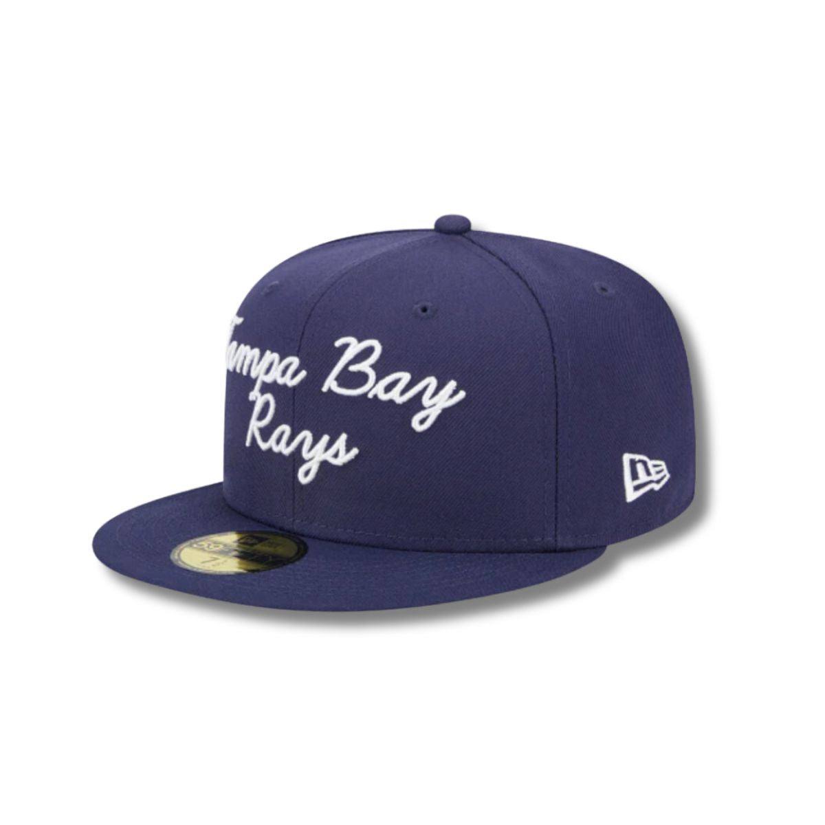 Rays New Era Navy Fairway Script TB 59Fifty Fitted Hat
