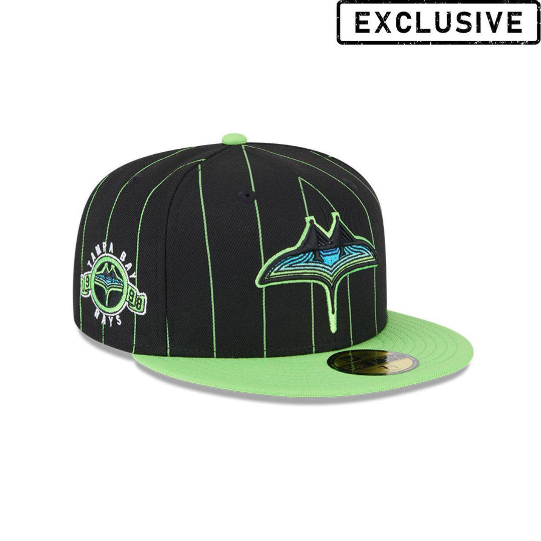 Rays New Era Black and Green Pin Stripes City Connect Skyray Tampa Bay 59Fifty Fitted Hat - The Bay Republic | Team Store of the Tampa Bay Rays & Rowdies