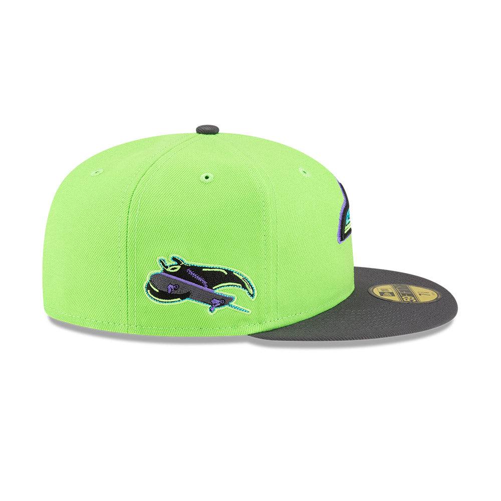 Rays New Era Lime Green Grey Two Tone City Connect Skyway Skate Tampa Bay 59Fifty Fitted Hat