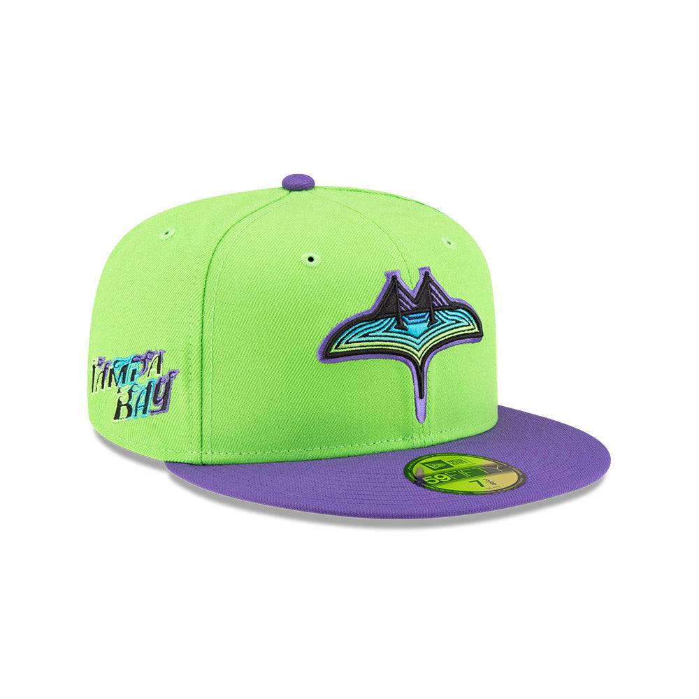 Rays New Era Lime Green Purple Two Tone City Connect Skyway Tampa Bay Flames 59Fifty Fitted Hat - The Bay Republic | Team Store of the Tampa Bay Rays & Rowdies