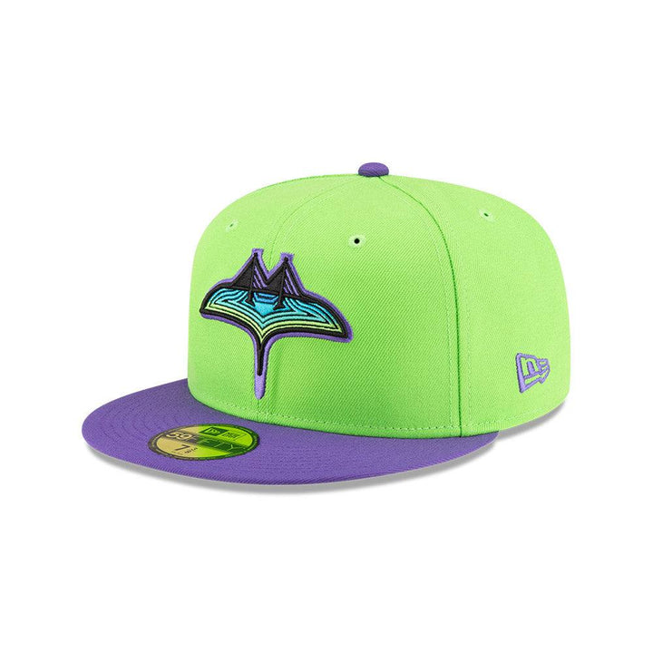 Rays New Era Lime Green Purple Two Tone City Connect Skyway Tampa Bay Flames 59Fifty Fitted Hat - The Bay Republic | Team Store of the Tampa Bay Rays & Rowdies