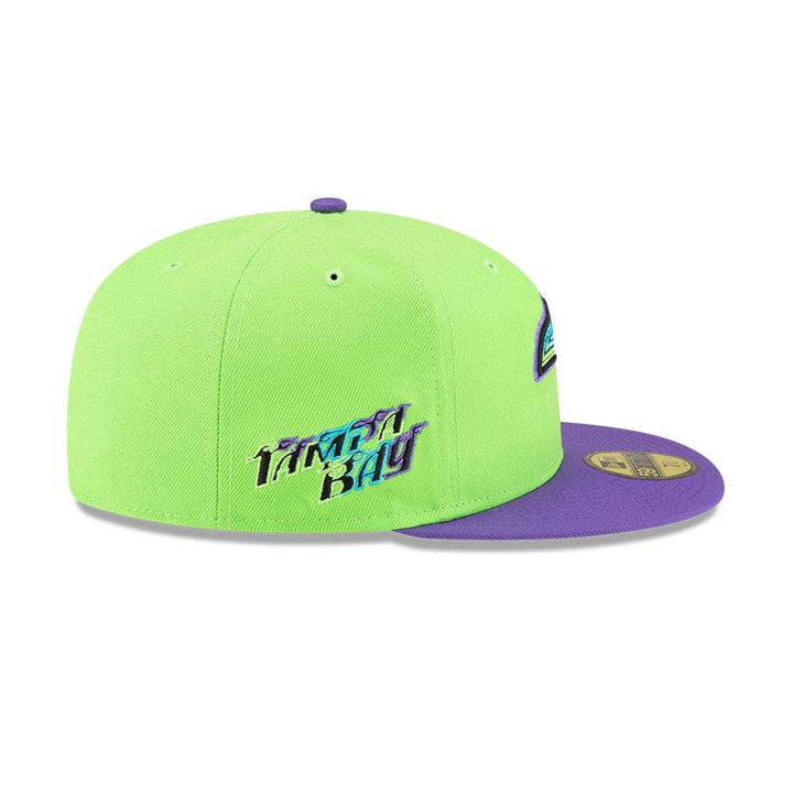 Rays New Era Lime Green Purple Two Tone City Connect Skyway Tampa Bay Flames 59Fifty Fitted Hat - The Bay Republic | Team Store of the Tampa Bay Rays & Rowdies