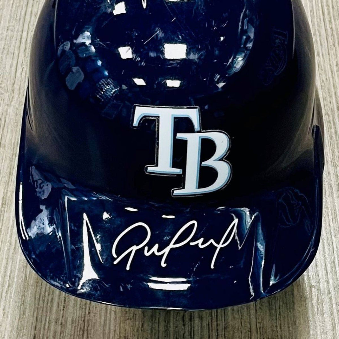 RAYS RENE PINTO GAME-USED AUTOGRAPHED TB BATTING HELMET - The Bay Republic | Team Store of the Tampa Bay Rays & Rowdies