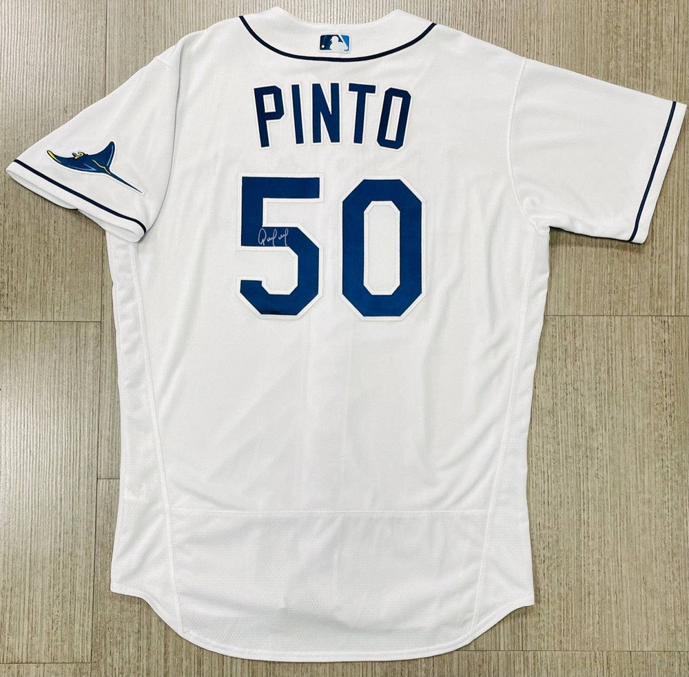 RAYS RENE PINTO TEAM ISSUED AUTHENTIC AUTOGRAPHED WHITE RAYS JERSEY - The Bay Republic | Team Store of the Tampa Bay Rays & Rowdies