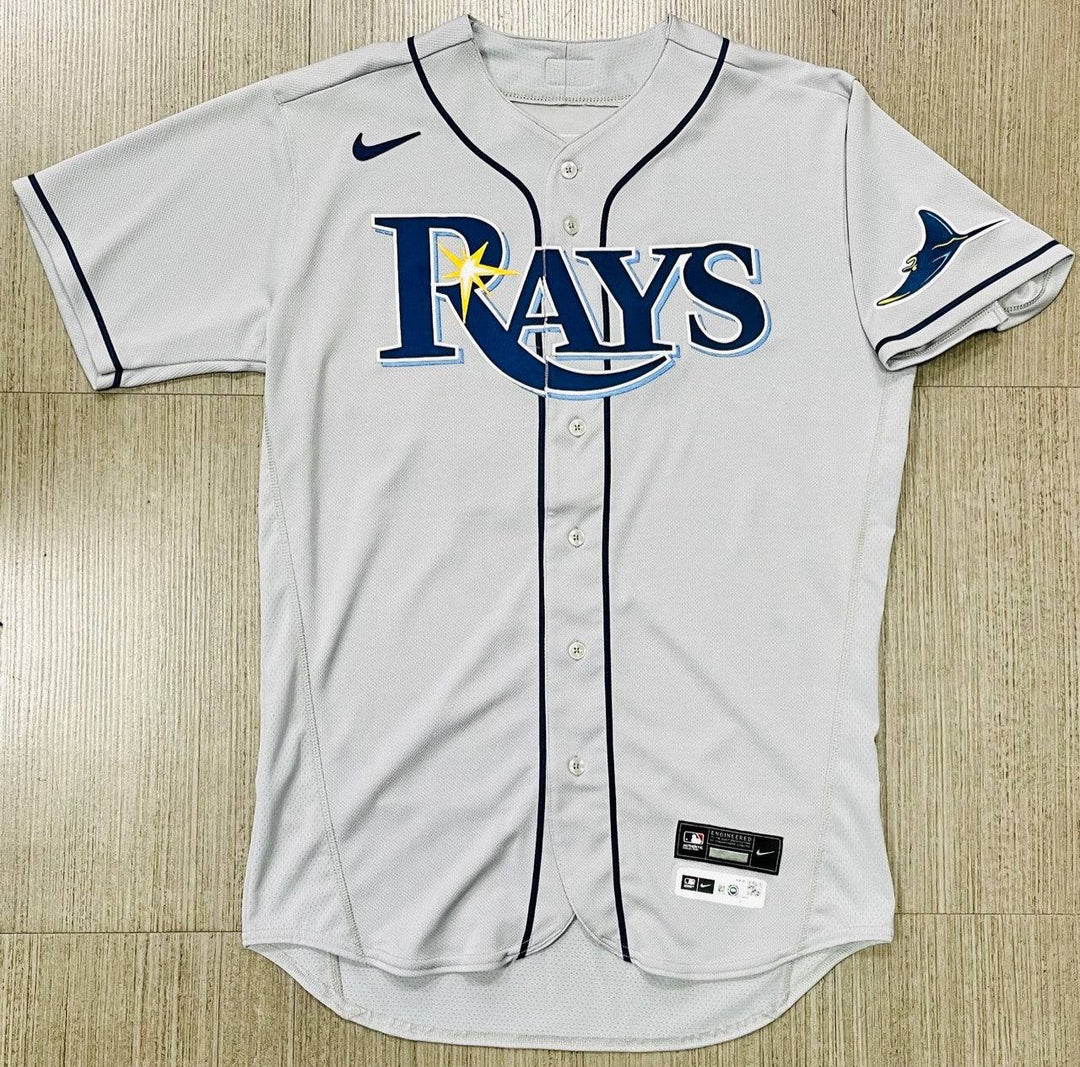 RAYS SHANE BAZ TEAM ISSUED AUTHENTIC AUTOGRAPHED GREY RAYS JERSEY - The Bay Republic | Team Store of the Tampa Bay Rays & Rowdies