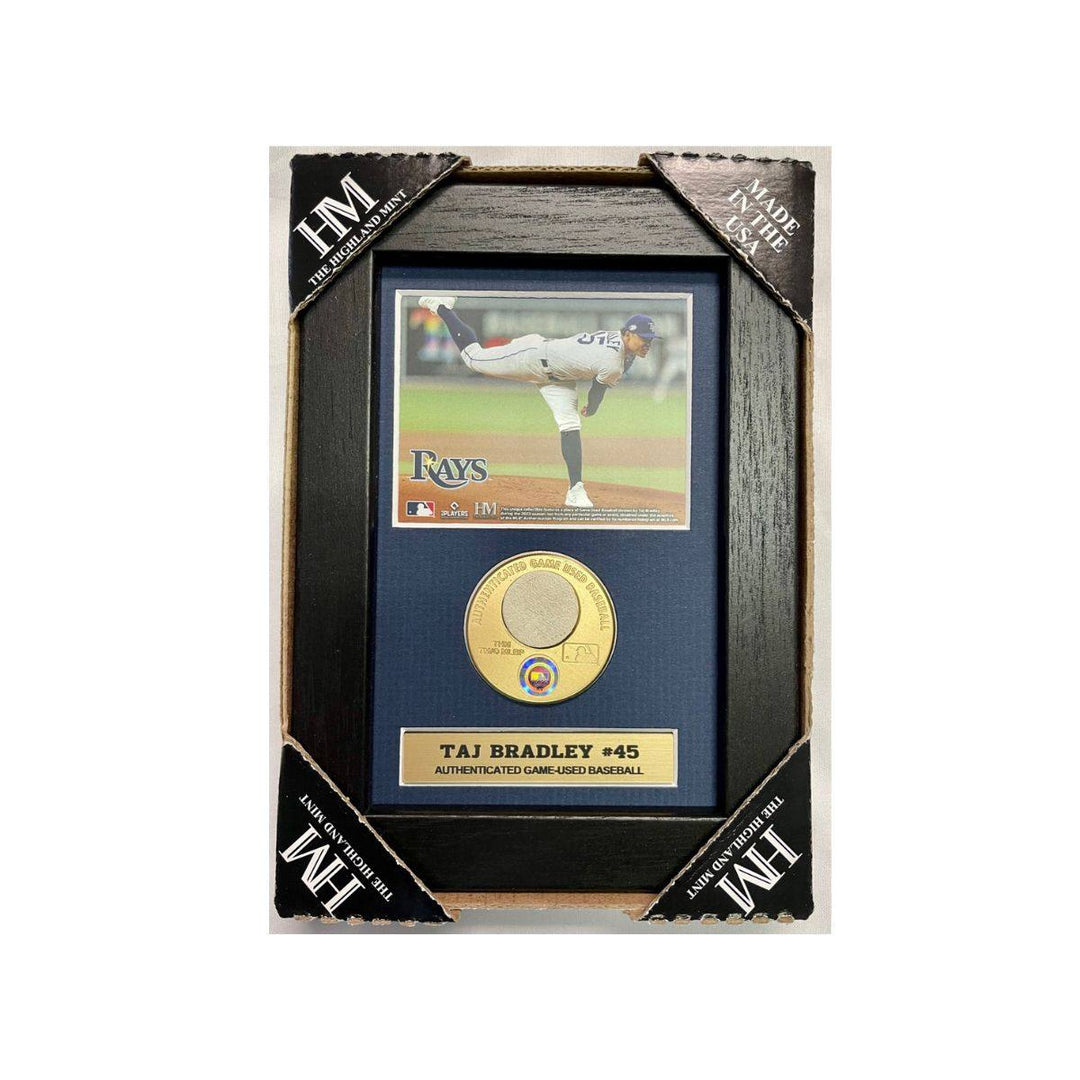 RAYS TAJ BRADLEY AUTHENTIC GAME-USED BASEBALL DISPLAY - The Bay Republic | Team Store of the Tampa Bay Rays & Rowdies