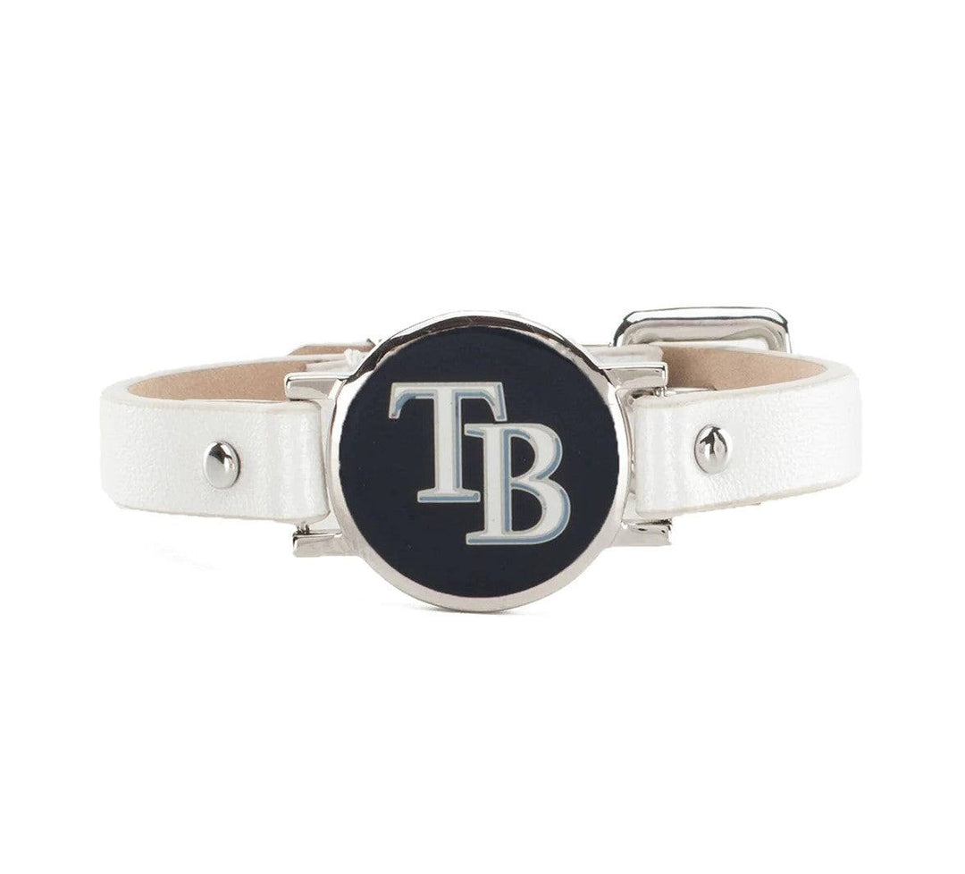 RAYS WHITE AND SILVER TB BETSY LEATHER RUSTIC CUFF BRACELET - The Bay Republic | Team Store of the Tampa Bay Rays & Rowdies
