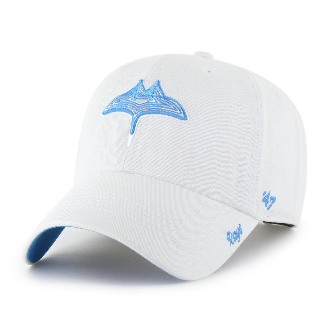 Rays Women's '47 Brand White Blue City Connect Skyray Clean Up Adjustable Hat - The Bay Republic | Team Store of the Tampa Bay Rays & Rowdies
