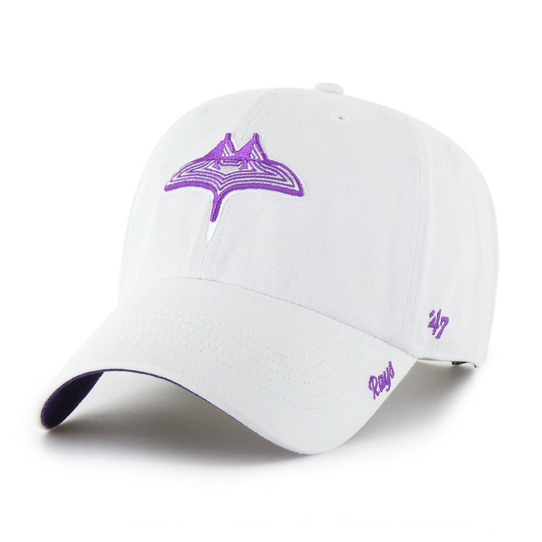 Rays Women's '47 Brand White Purple City Connect Skyray Clean Up Adjustable Hat - The Bay Republic | Team Store of the Tampa Bay Rays & Rowdies