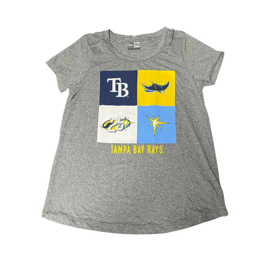 RAYS WOMEN'S GREY FOUR SQUARE NEW ERA T-SHIRT - The Bay Republic | Team Store of the Tampa Bay Rays & Rowdies