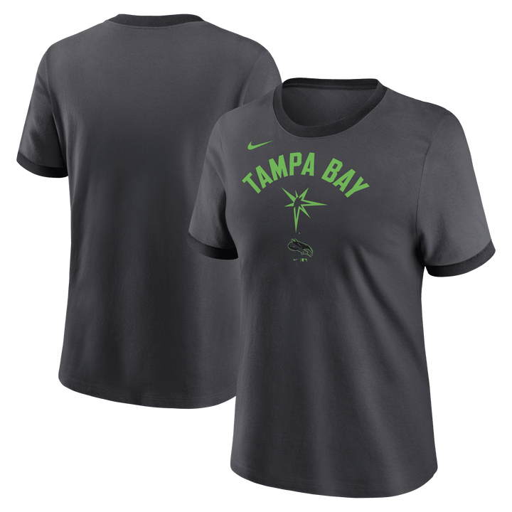 Rays Women's Nike Charcoal Grey & Black City Connect Tampa Bay Neon Burst Ringer Tee - The Bay Republic | Team Store of the Tampa Bay Rays & Rowdies