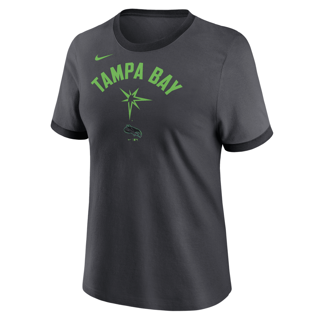 Rays Women's Nike Charcoal Grey & Black City Connect Tampa Bay Neon Burst Ringer Tee - The Bay Republic | Team Store of the Tampa Bay Rays & Rowdies