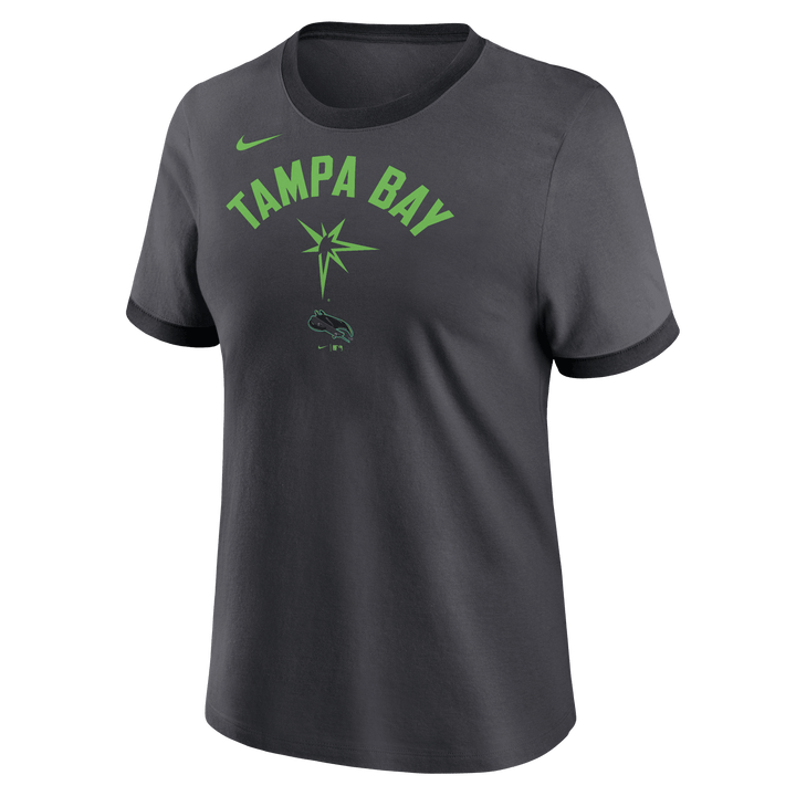 Rays Women's Nike Charcoal Grey & Black City Connect Tampa Bay Neon Burst Ringer Tee - The Bay Republic | Team Store of the Tampa Bay Rays & Rowdies