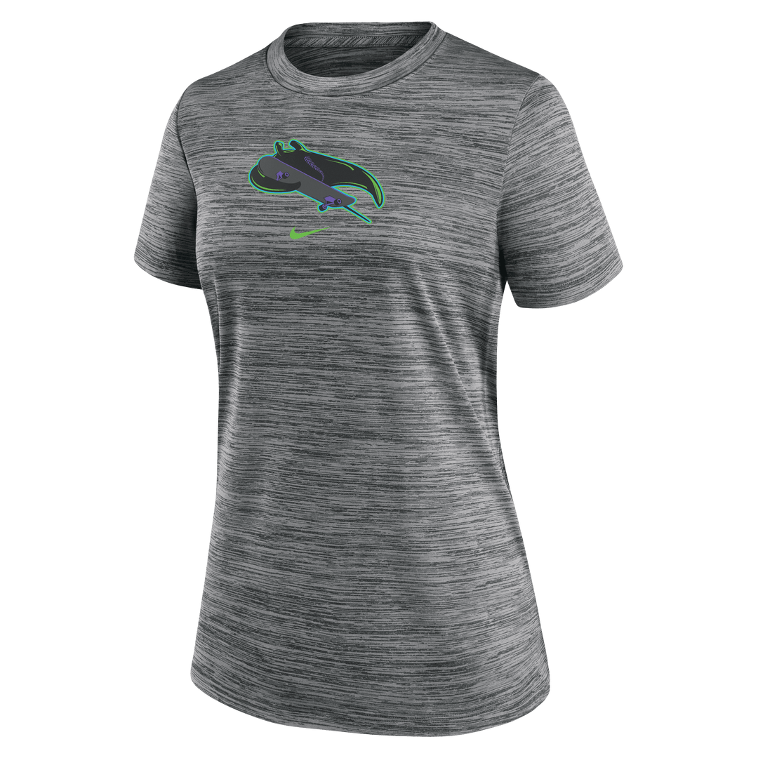 Rays Women's Nike Charcoal Grey City Connect Skateboard Velocity Dri Fit T-Shirt - The Bay Republic | Team Store of the Tampa Bay Rays & Rowdies
