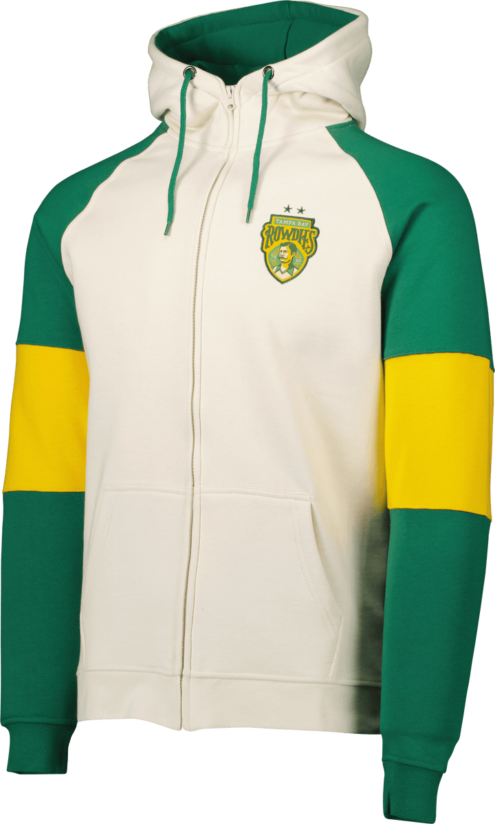 ROWDIES CREAM WITH GREEN AND YELLOW SLEEVES SPORT DESIGN SWEDEN FULL ZIP HOODIE - The Bay Republic | Team Store of the Tampa Bay Rays & Rowdies