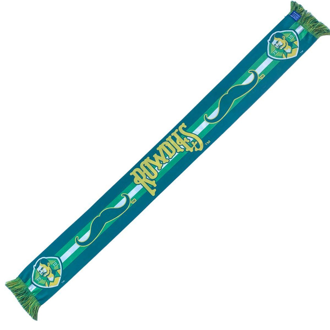 Rowdies Green and Yellow Dual Sided Tampa Bay Mustache Crest Scarf - The Bay Republic | Team Store of the Tampa Bay Rays & Rowdies
