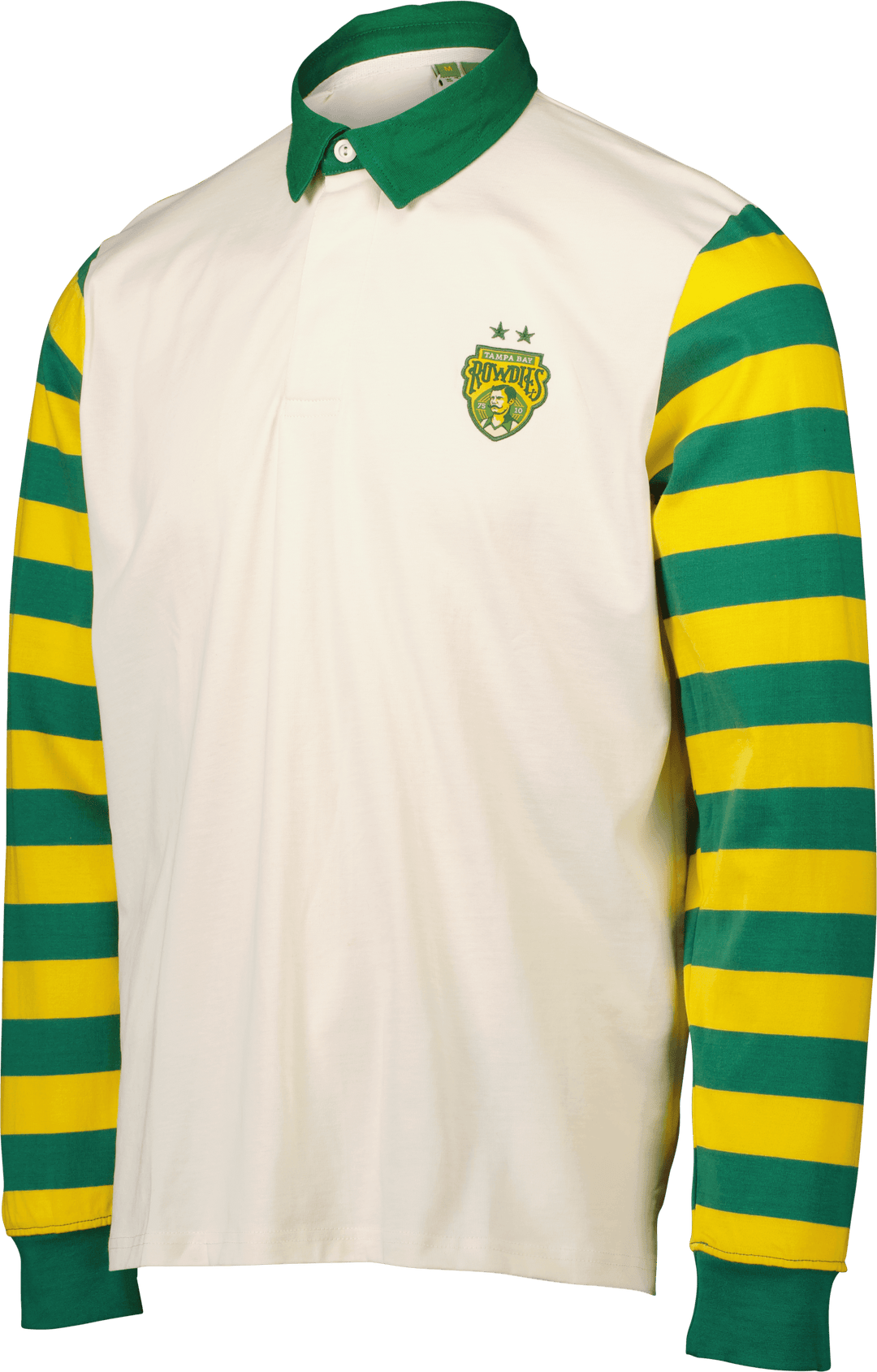 ROWDIES MEN'S WHITE CREST STRIPED SPORT DESIGN SWEDEN LONG SLEEVE POLO - The Bay Republic | Team Store of the Tampa Bay Rays & Rowdies