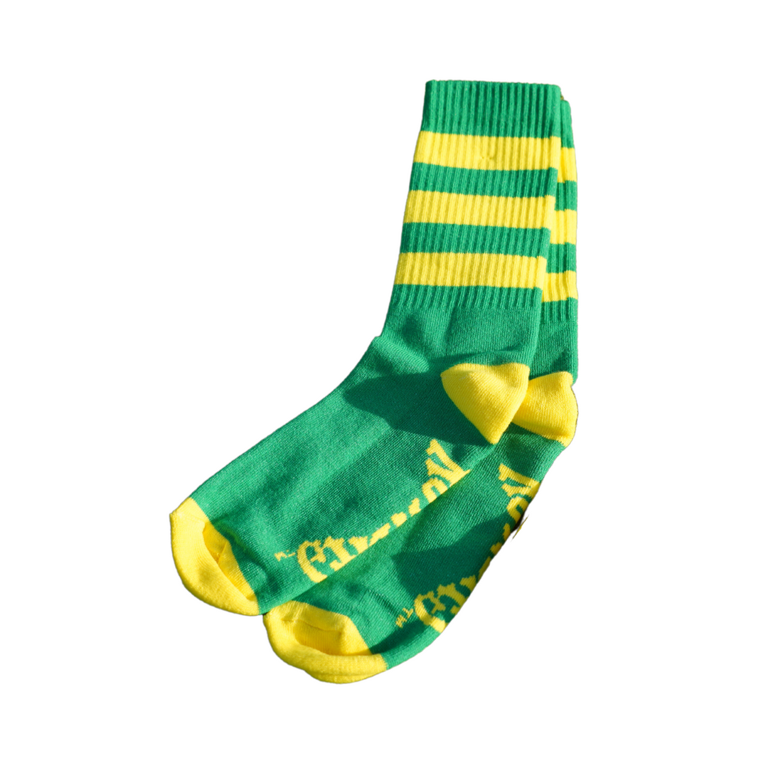 ROWDIES GREEN AND YELLOW STRIPED ADULT SOCKS