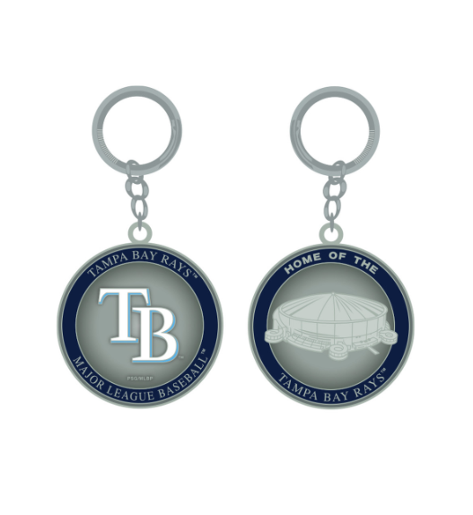 Rays Silver and Navy Two Sided Tropicana Field Home of the Rays Keychain