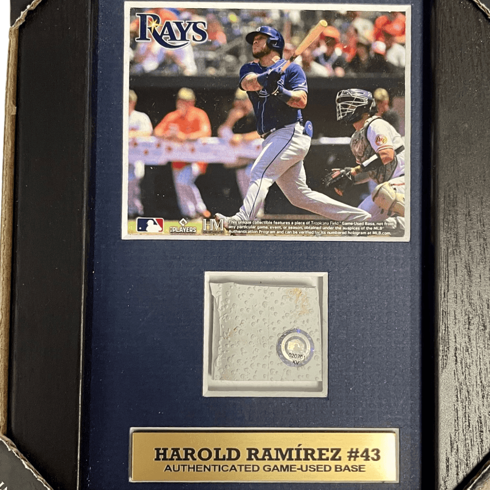 RAYS HAROLD RAMIREZ AUTHENTIC GAME-USED BASE PIECE DISPLAY - The Bay Republic | Team Store of the Tampa Bay Rays & Rowdies