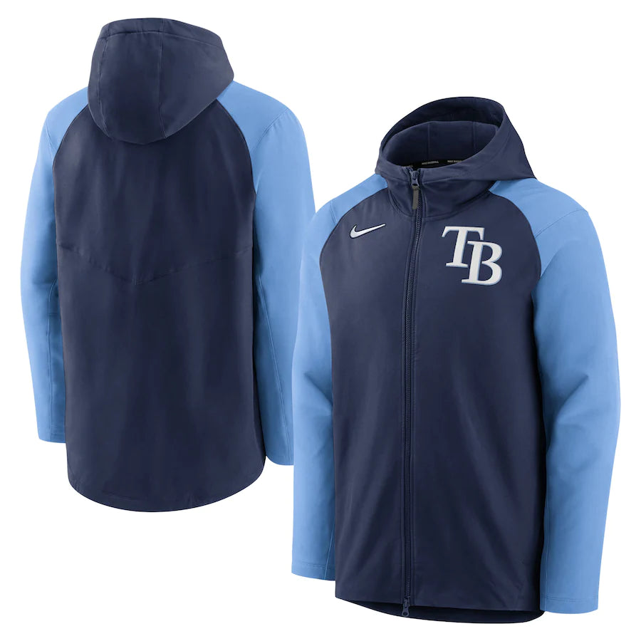 RAYS MEN'S NAVY/ LIGHT BLUE AUTHENTIC COLLECTION FULL-ZIP HOODIE PERFOMANCE JACKET - The Bay Republic | Team Store of the Tampa Bay Rays & Rowdies
