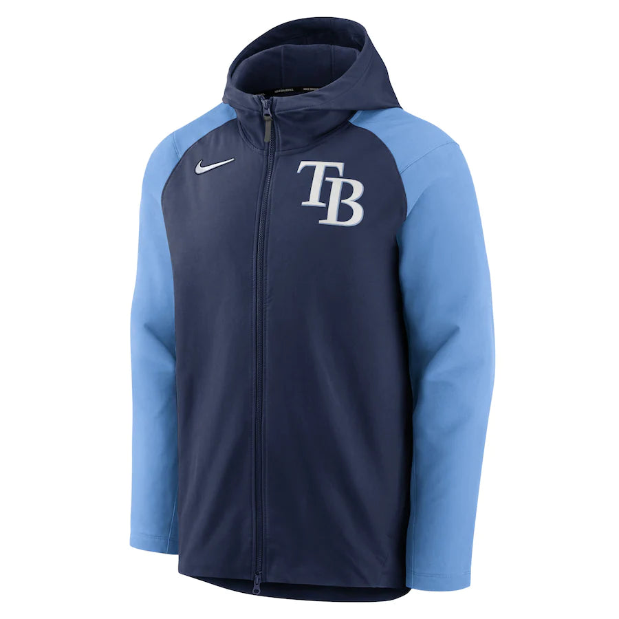 RAYS MEN'S NAVY/ LIGHT BLUE AUTHENTIC COLLECTION FULL-ZIP HOODIE PERFOMANCE JACKET - The Bay Republic | Team Store of the Tampa Bay Rays & Rowdies