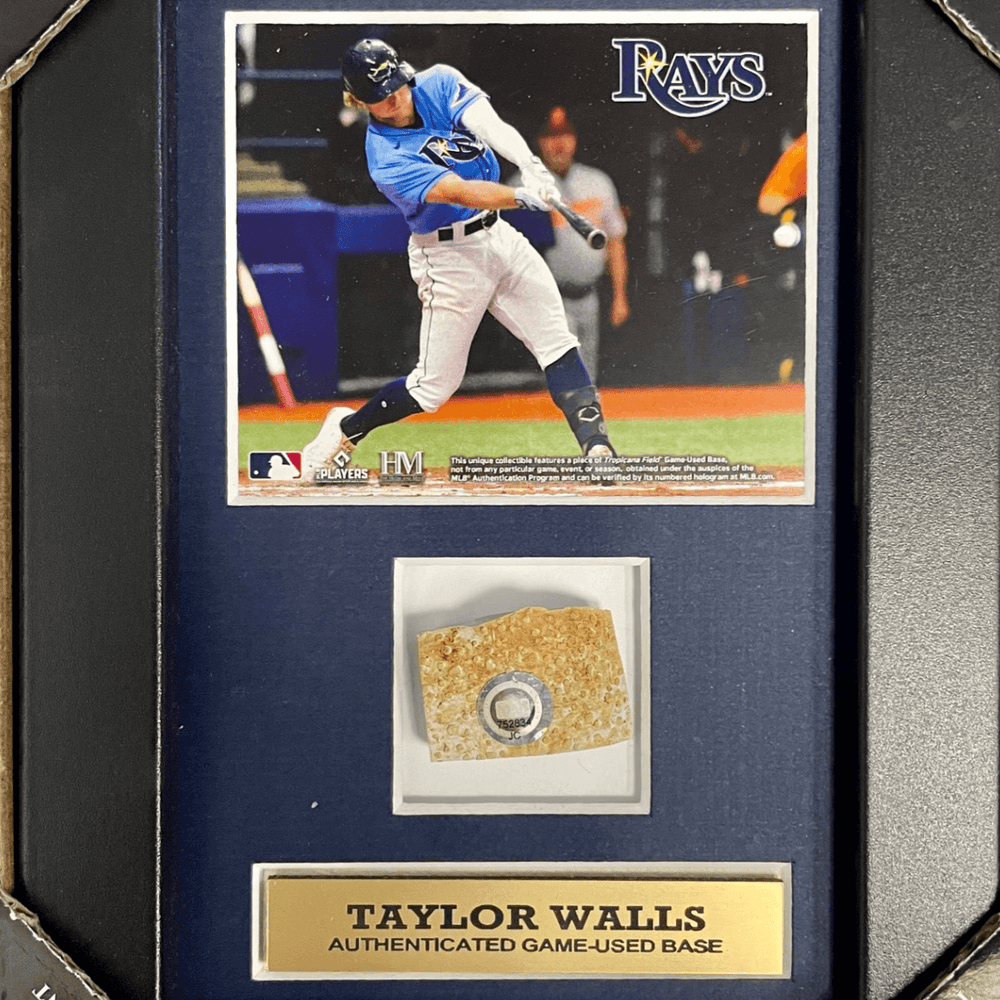 RAYS TAYLOR WALLS AUTHENTIC GAME-USED BASE PIECE DISPLAY - The Bay Republic | Team Store of the Tampa Bay Rays & Rowdies