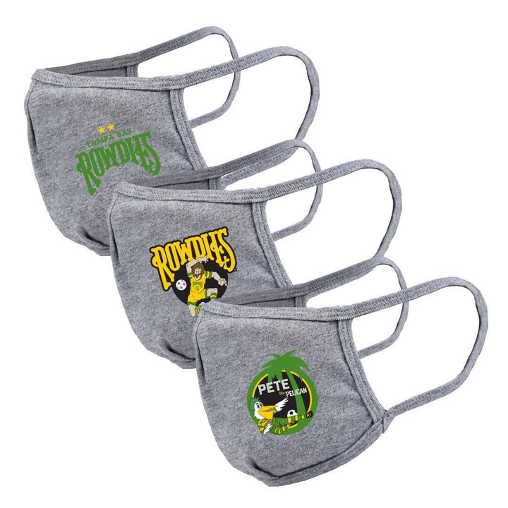 ROWDIES 3 PACK GREY FACE COVERINGS - The Bay Republic | Team Store of the Tampa Bay Rays & Rowdies