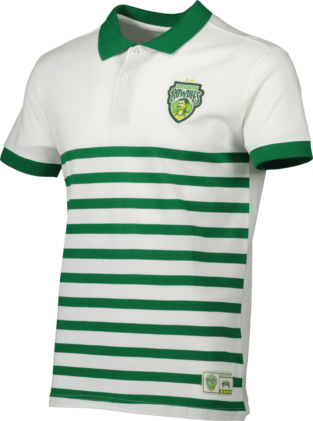 ROWDIES MEN'S WHITE STRIPED CREST POLO - The Bay Republic | Team Store of the Tampa Bay Rays & Rowdies