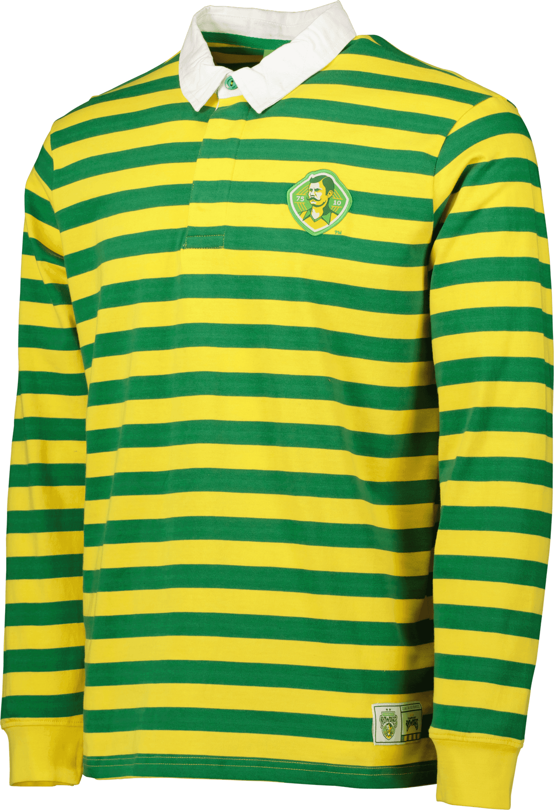 ROWDIES MEN S YELLOW AND GREEN STRIPED CREST LONG SLEEVE POLO