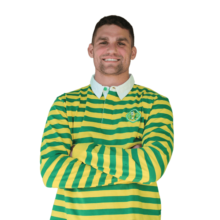 ROWDIES MEN'S YELLOW AND GREEN STRIPED CREST LONG SLEEVE POLO - The Bay Republic | Team Store of the Tampa Bay Rays & Rowdies