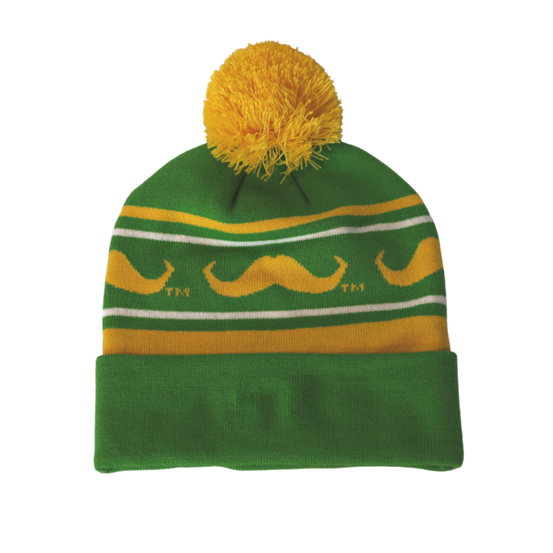 ROWDIES GREEN MUSTACHE KNIT BEANIE
