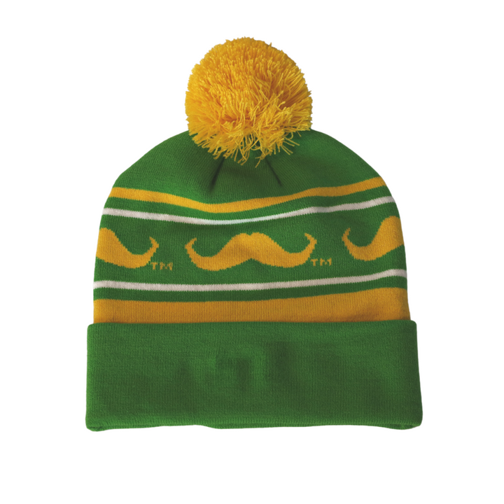 ROWDIES GREEN MUSTACHE KNIT BEANIE