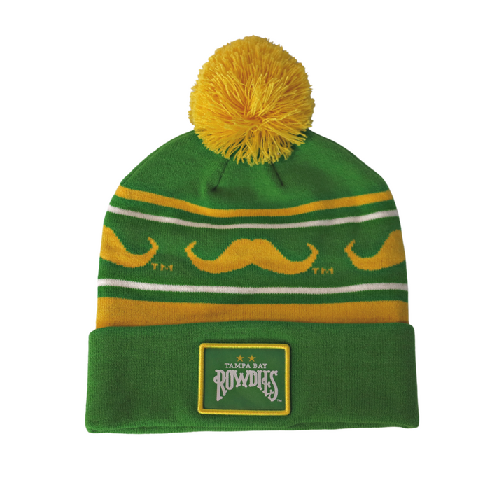 ROWDIES GREEN MUSTACHE KNIT BEANIE